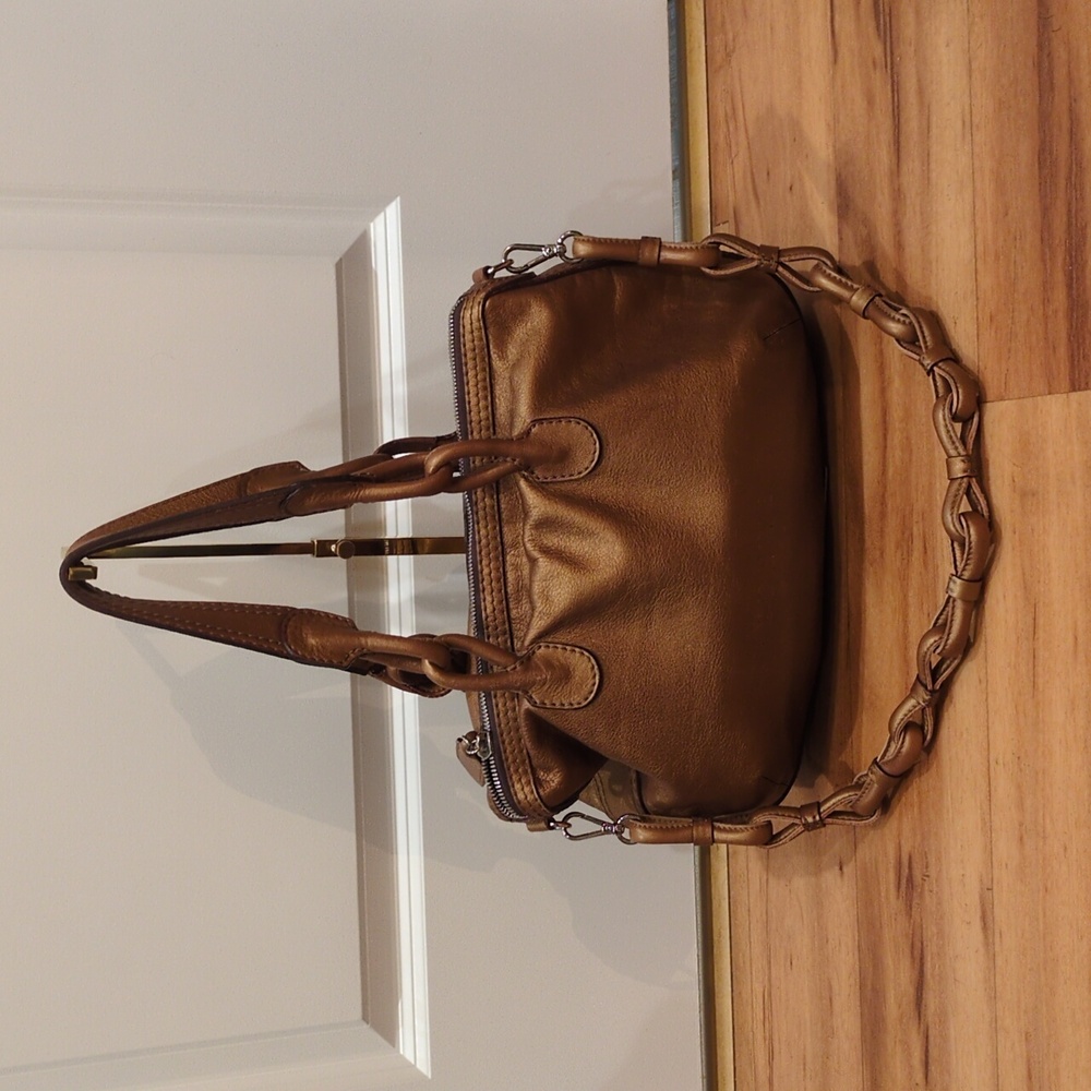 Loewe Fiesta Bronze Metallic Gold Leather 2 Way shoulder purse Satchel Bag